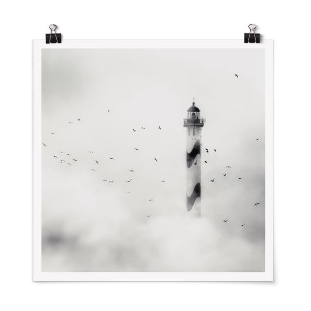 Cuadros playas Lighthouse In The Fog