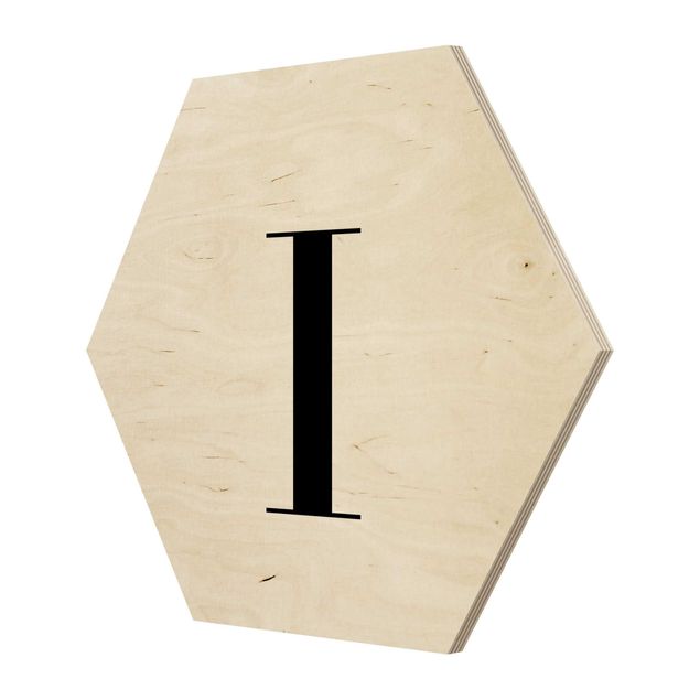 Hexagon Bild Holz - Buchstabe Serif Weiß I