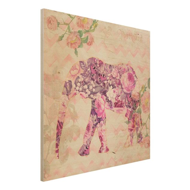 Decoración en la cocina Vintage Collage - Pink Flowers Elephant