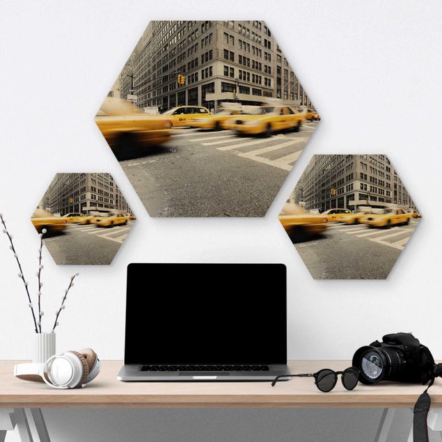 Hexagon Bild Holz - Rasantes New York