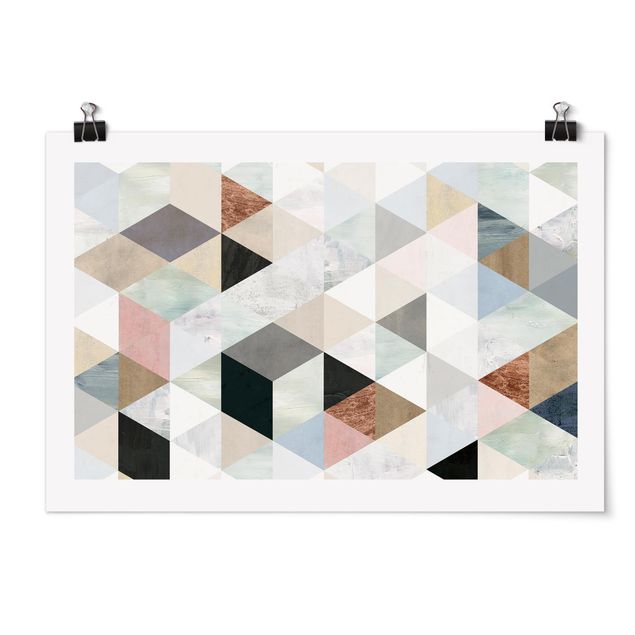 Cuadros modernos Watercolour Mosaic With Triangles I
