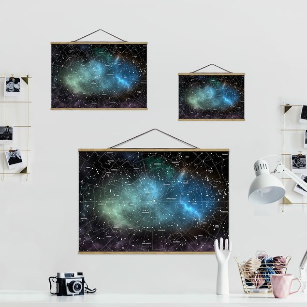 Póster de tela Stellar Constellation Map Galactic Nebula