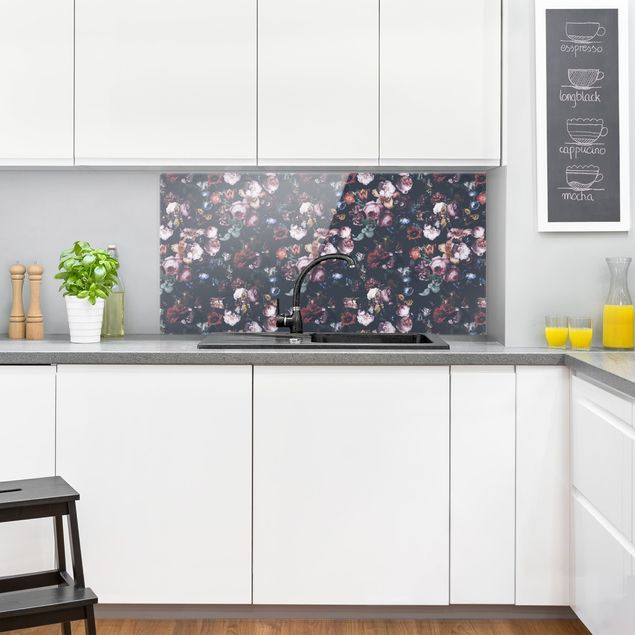 Panel antisalpicaduras cocina flores Old Masters Flowers With Tulips And Roses On Dark Gray