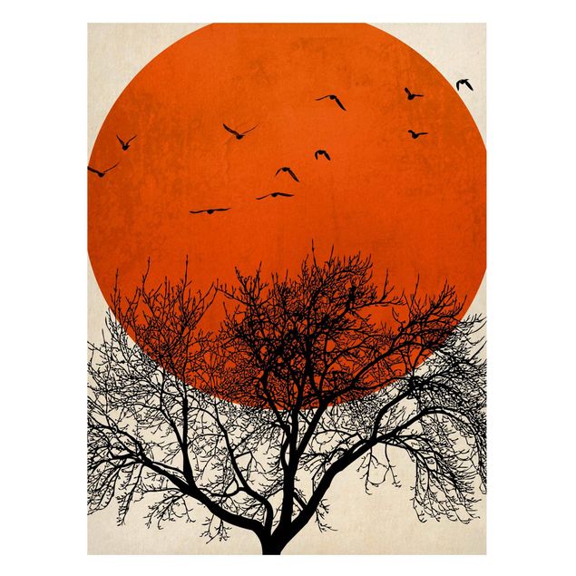 Cuadros paisajes Flock Of Birds In Front Of Red Sun II