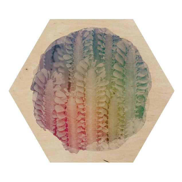 Hexagon Bild Holz - Wasserfarben - Kaktus Euphorbia Trigona