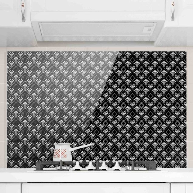 Decoración de cocinas Glitter Look With Art Deko Pattern On Black
