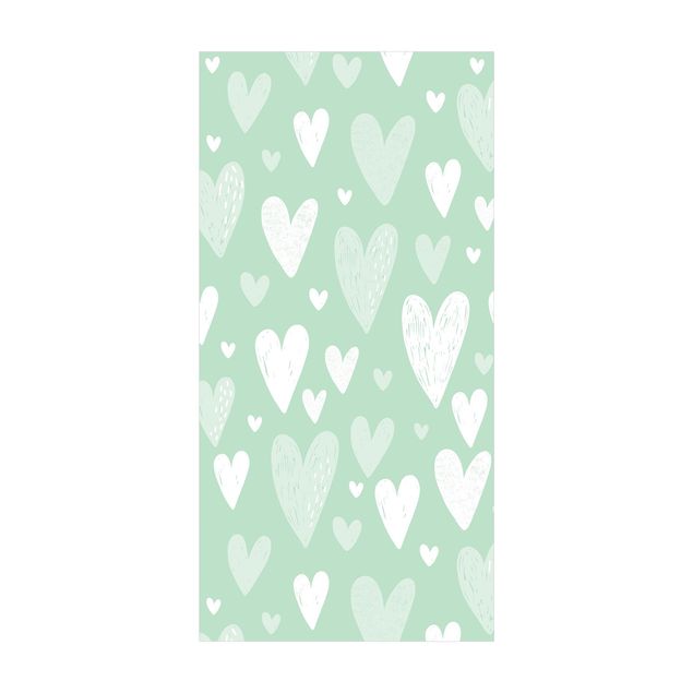 Alfombras verdes Small And Big Drawn White Hearts On Green