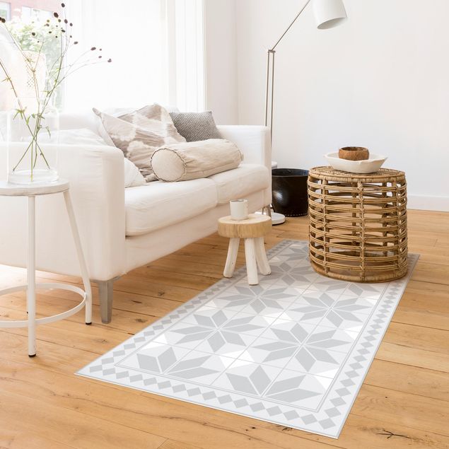 Pasilleros alfombras Geometrical Tiles Star Flower Grey With Narrow Border