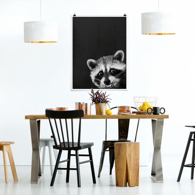 Pósters en blanco y negro Illustration Racoon Black And White Painting
