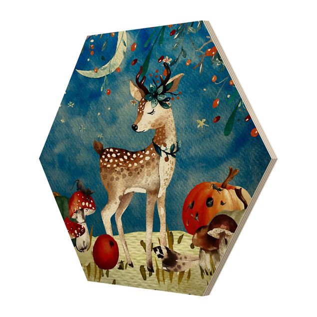 Cuadros Uta Naumann Watercolor Deer In The Moonlight