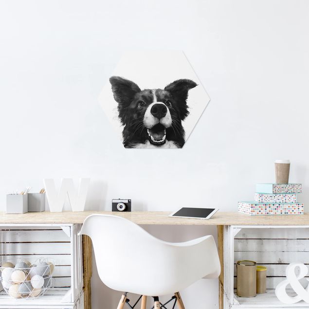 Cuadros de perros Illustration Dog Border Collie Black And White Painting