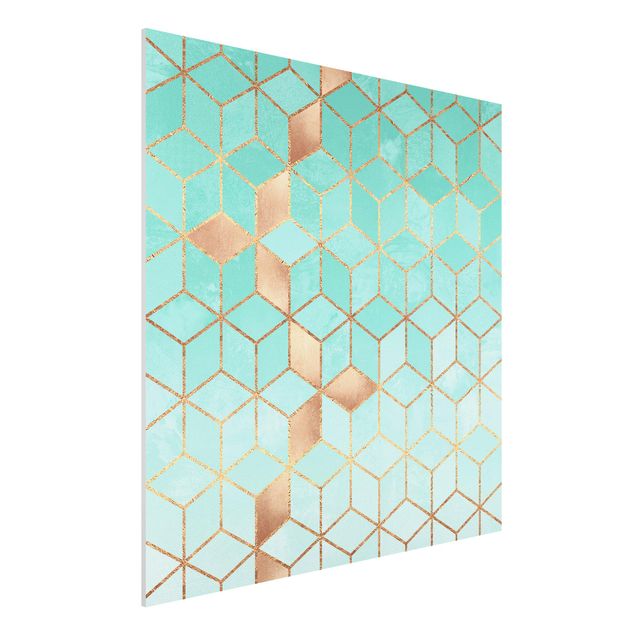 Cuadros 3d Turquoise White Golden Geometry