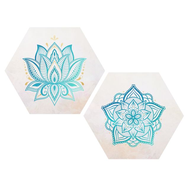 Cuadros espirituales  Mandala Lotus Set Gold Blue