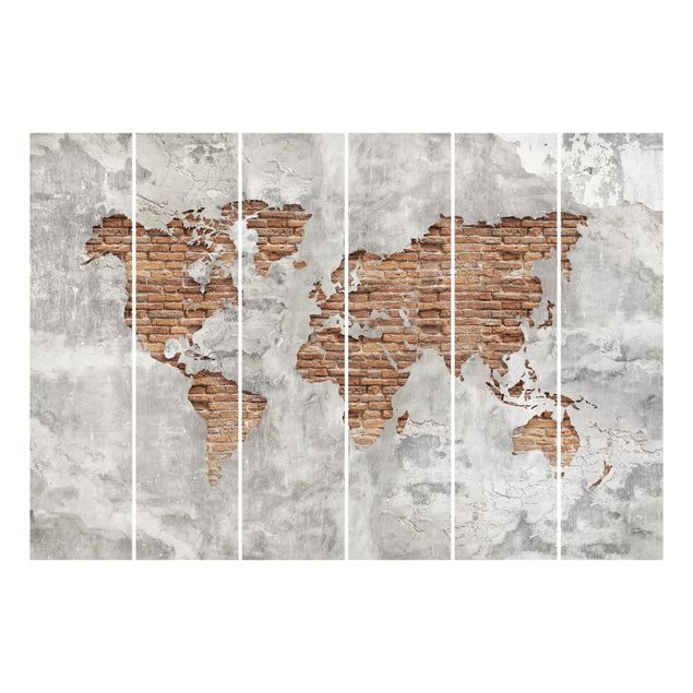 Paneles japoneses efecto piedra y madera Shabby Concrete Brick World Map