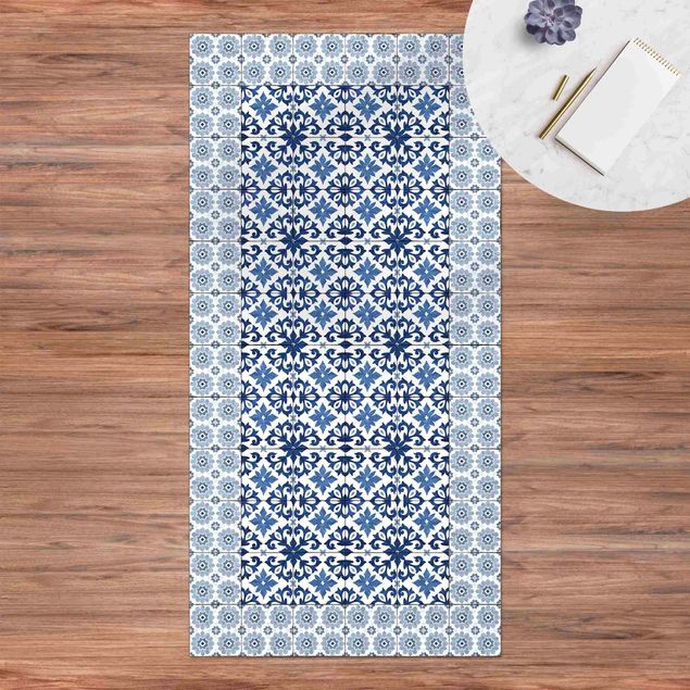 Afombra para balcón Moroccan Tiles Floral Blueprint With Tile Frame