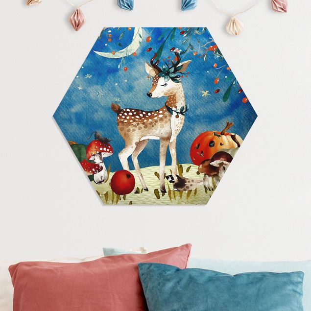Decoración habitación infantil Watercolor Deer In The Moonlight