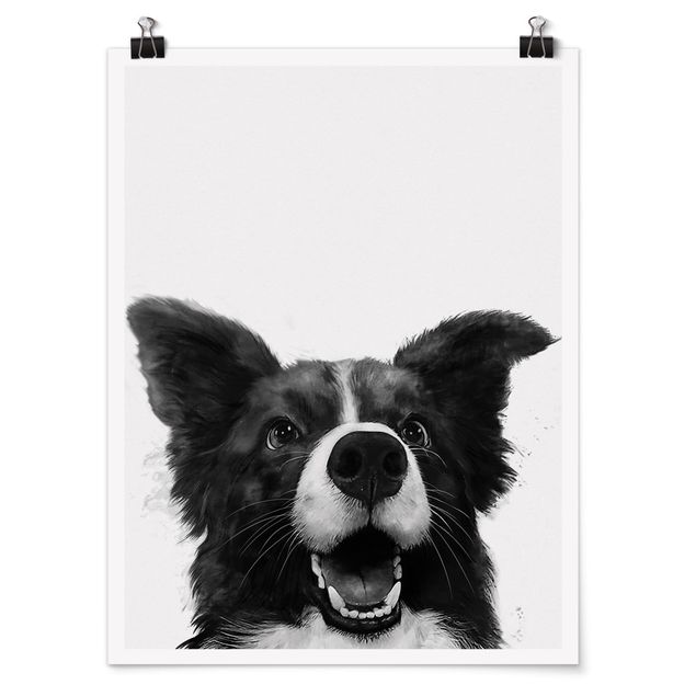 Póster cuadros famosos Illustration Dog Border Collie Black And White Painting