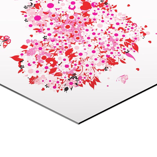 cuadro hexagonal Floral Retro Heart