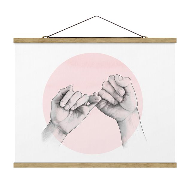 Cuadros de retratos Illustration Hands Friendship Circle Pink White