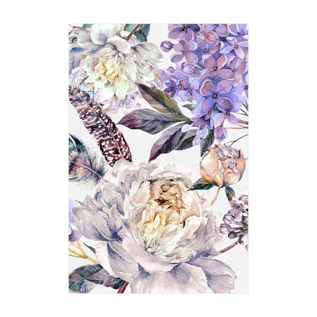 Alfombra pastel Delicate Watercolour Boho Flowers And Feathers Pattern