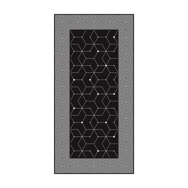 Alfombras modernas Geometrical Tiles Dotted Lines Black With Border