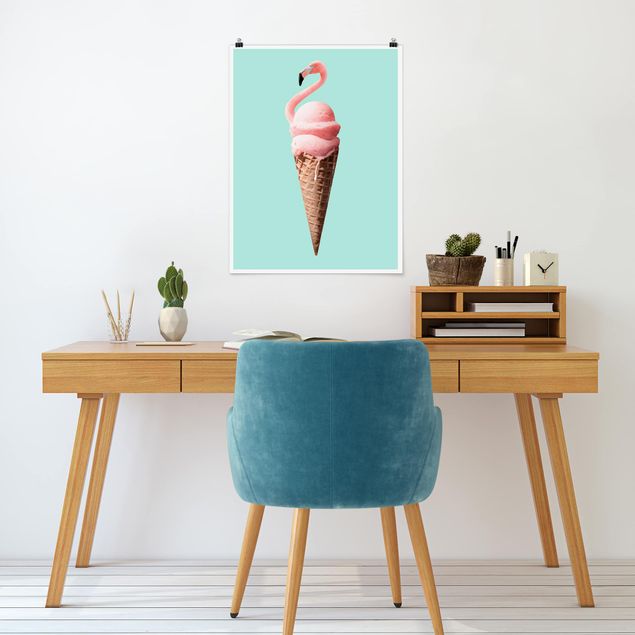 Láminas animales Ice Cream Cone With Flamingo
