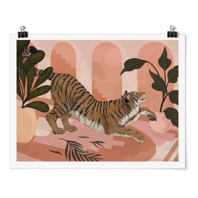 Póster animales Illustration Tiger In Pastel Pink Painting