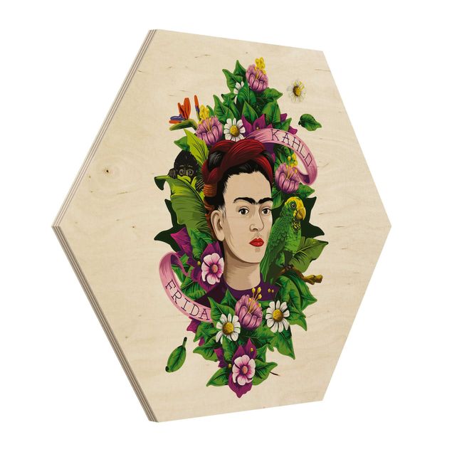Cuadros de madera con frases Frida Kahlo - Frida, Monkey And Parrot