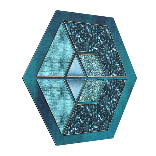 Cuadros modernos y elegantes Blue Hexagon With Golden Contour
