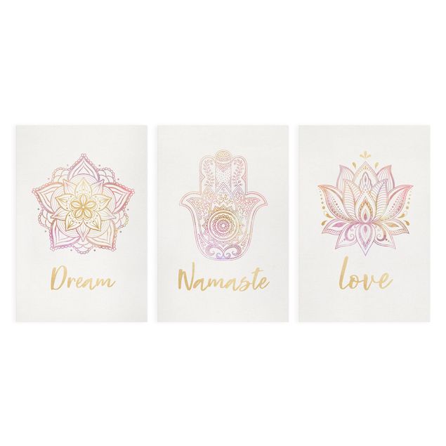 Cuadros Mandala Namaste Lotus Set Gold Light Pink