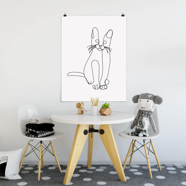 Póster blanco y negro Cat Line Art