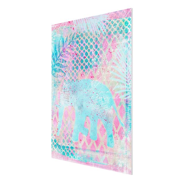 Cuadros paisajes Colourful Collage - Elephant In Blue And Pink