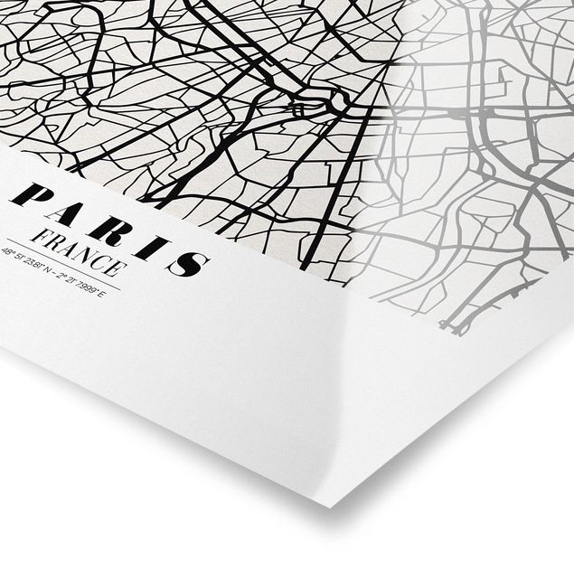 Cuadros a blanco y negro Paris City Map - Classic