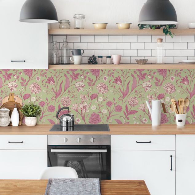 revestimiento pared cocina Flower Dance In Mint Green And Pink Pastel