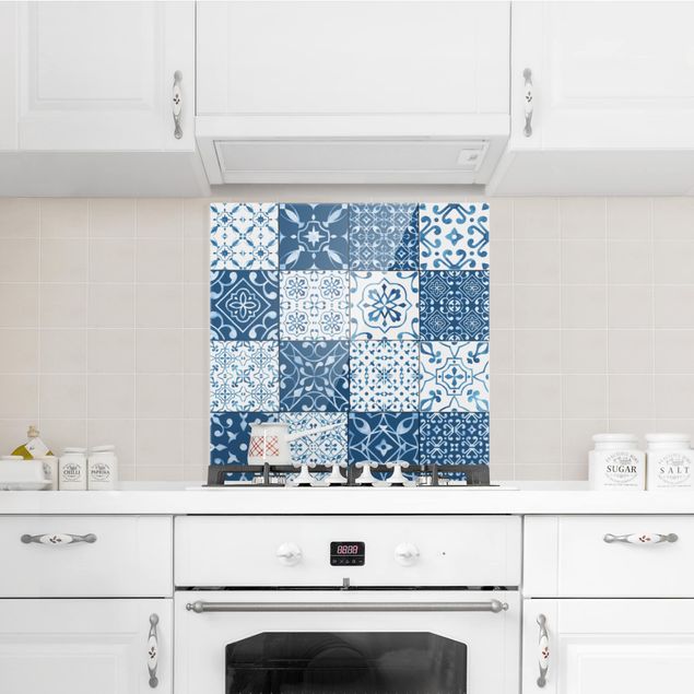 Panel antisalpicaduras cocina patrones Tile Pattern Mix Blue White