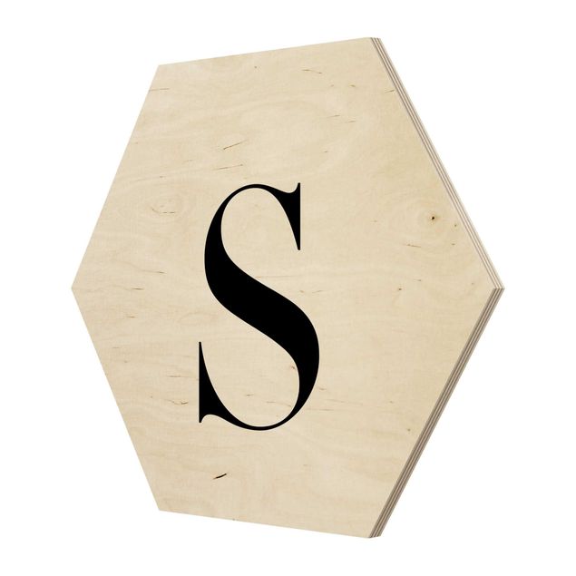 Hexagon Bild Holz - Buchstabe Serif Weiß S