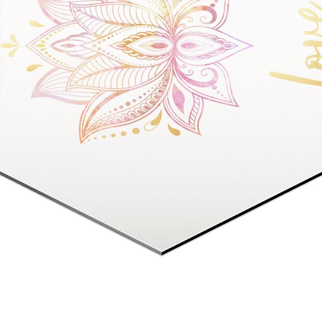 Cuadros hexagonales Mandala Namaste Lotus Set Gold Light Pink