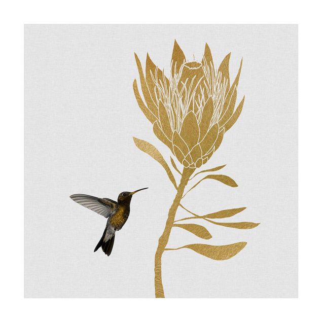 Alfombra dorado Hummingbird And Tropical Golden Blossom