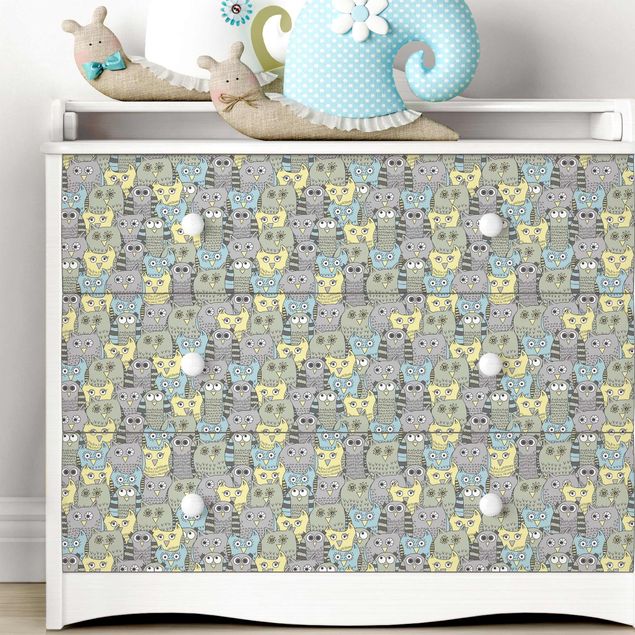 Papel adhesivo para muebles mate Pattern With Funny Owls Blue