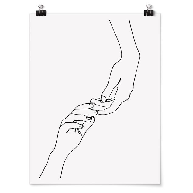 Póster cuadros famosos Line Art Hands Touching Black And White