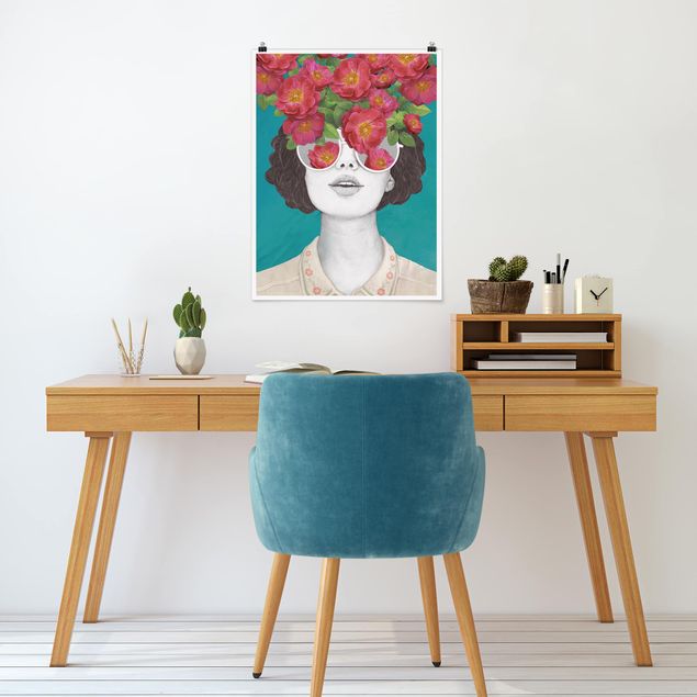 Reproducciónes de cuadros Illustration Portrait Woman Collage With Flowers Glasses