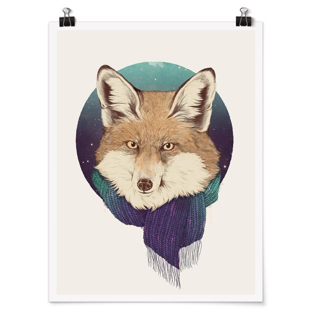 Reproducciónes de cuadros Illustration Fox Moon Purple Turquoise