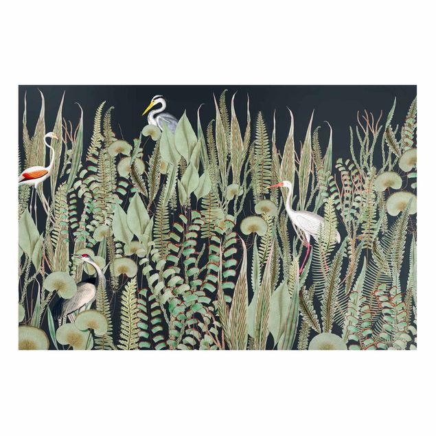 Tableros magnéticos flores Flamingo And Stork With Plants On Green