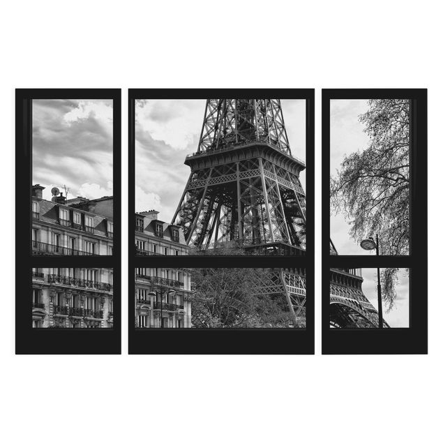 Lienzos blanco y negro Window view Paris - Near the Eiffel Tower black and white