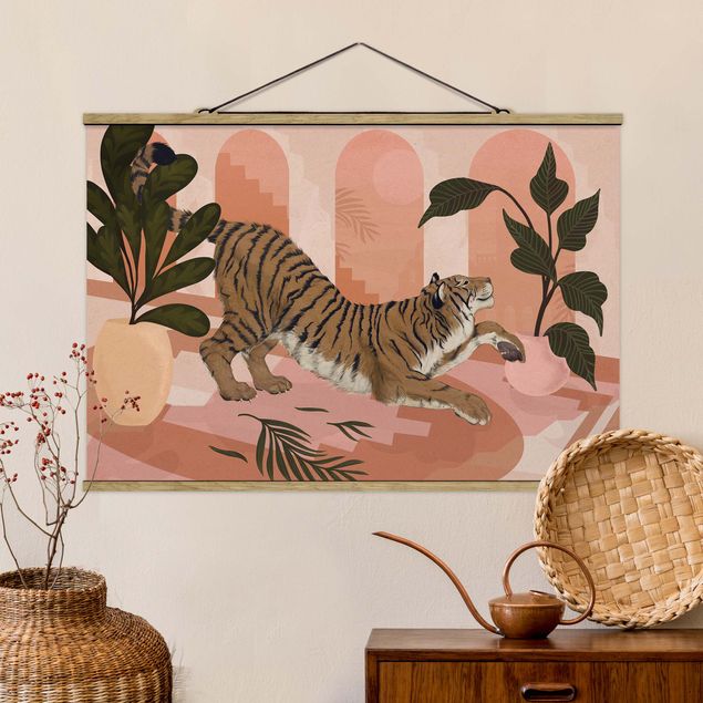 Decoración cocina Illustration Tiger In Pastel Pink Painting