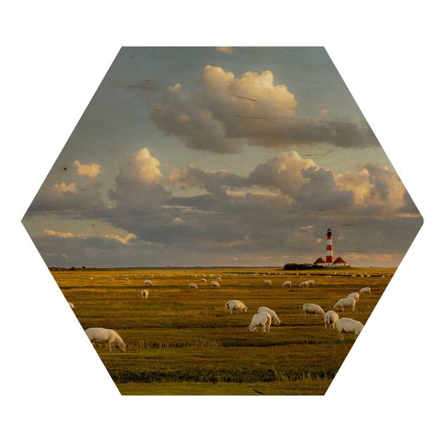 Cuadros North Sea Lighthouse With Flock Of Sheep