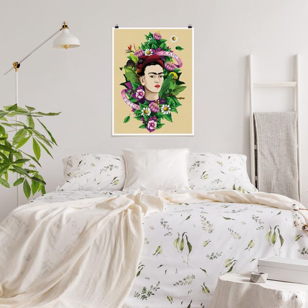 Láminas cuadros famosos Frida Kahlo - Frida, Monkey And Parrot
