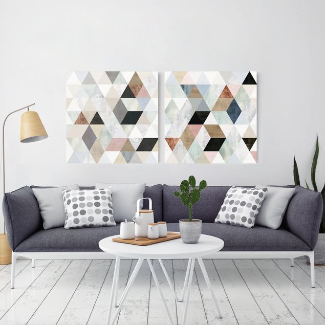 Lienzos de patrones Watercolour Mosaic With Triangles Set I