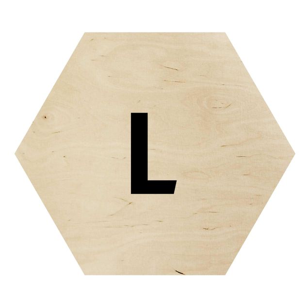 Hexagon Bild Holz - Buchstabe Weiß L