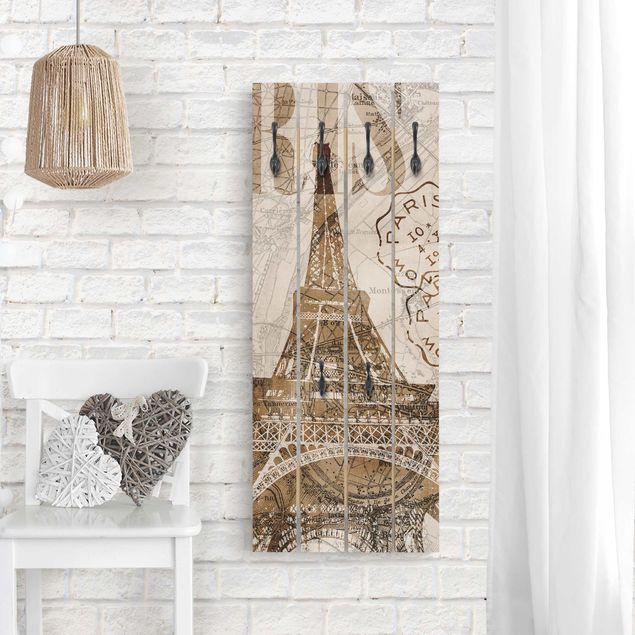 Percheros de pared de arquitectura y skyline Shabby Chic Collage - Paris